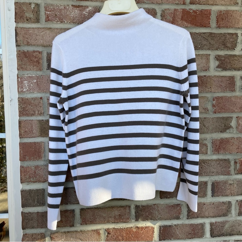 Vince ivory taupe stripe soft wool cashmere high neck sweater Women Medium NWT - Picture 1 of 12